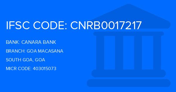 Canara Bank Goa Macasana Branch IFSC Code