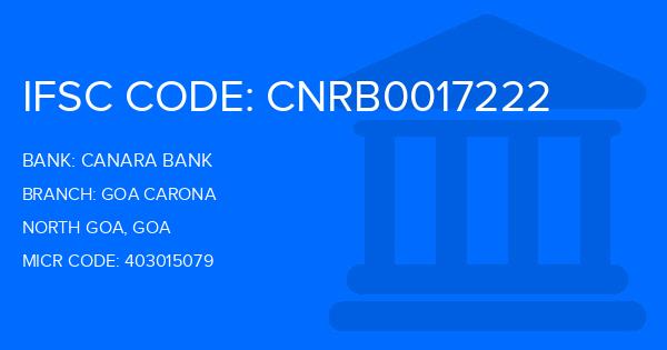 Canara Bank Goa Carona Branch IFSC Code