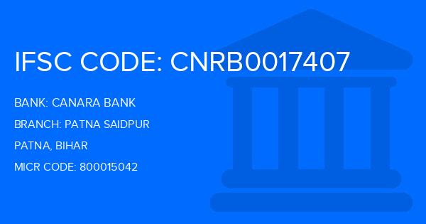 Canara Bank Patna Saidpur Branch IFSC Code