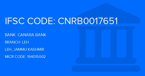Canara Bank Leh Branch IFSC Code