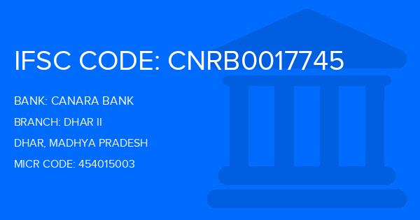 Canara Bank Dhar Ii Branch IFSC Code