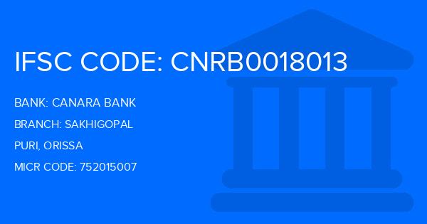 Canara Bank Sakhigopal Branch IFSC Code