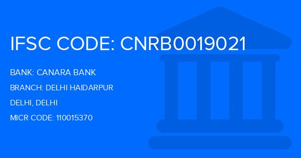 Canara Bank Delhi Haidarpur Branch IFSC Code