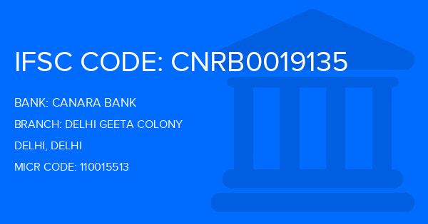 Canara Bank Delhi Geeta Colony Branch IFSC Code