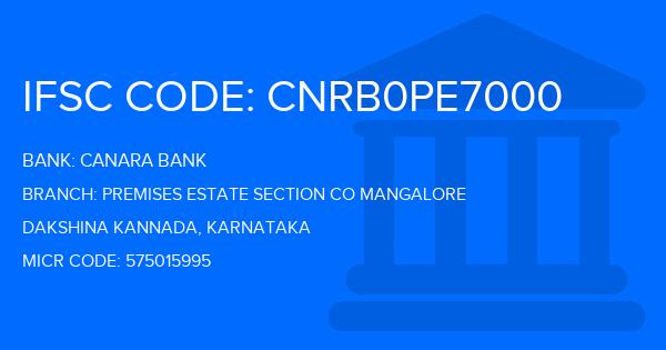 Canara Bank Premises Estate Section Co Mangalore Branch IFSC Code