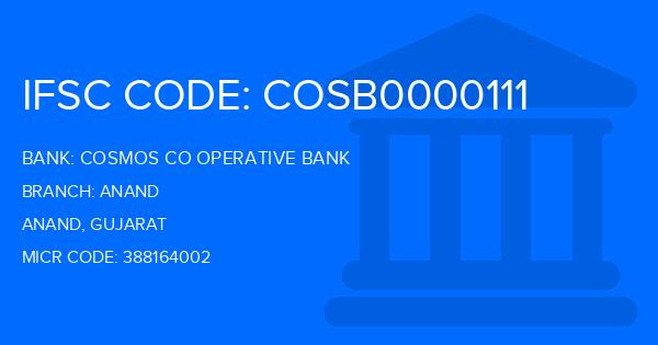 Cosmos Co Operative Bank Anand Branch IFSC Code