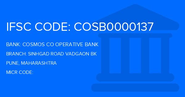 Cosmos Co Operative Bank Sinhgad Road Vadgaon Bk Branch IFSC Code