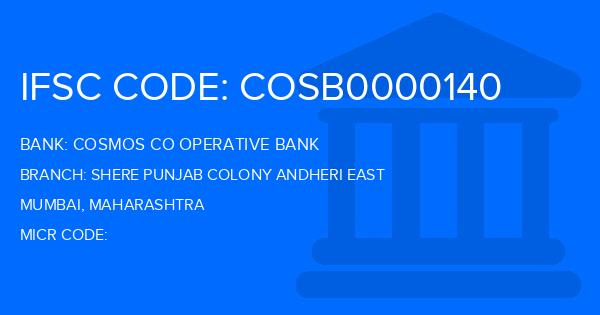 Cosmos Co Operative Bank Shere Punjab Colony Andheri East Branch IFSC Code