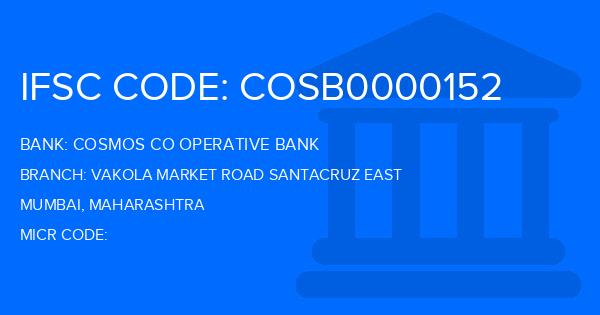 Cosmos Co Operative Bank Vakola Market Road Santacruz East Branch IFSC Code