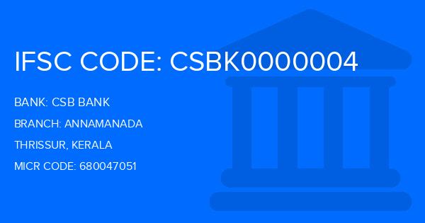 Csb Bank Annamanada Branch IFSC Code
