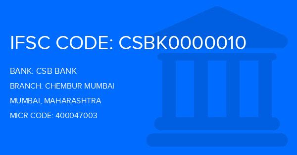 Csb Bank Chembur Mumbai Branch IFSC Code