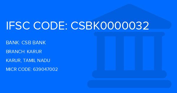 Csb Bank Karur Branch IFSC Code