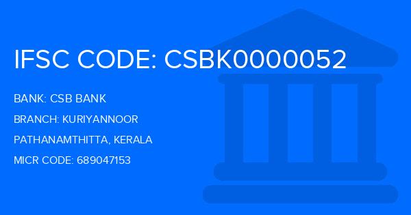 Csb Bank Kuriyannoor Branch IFSC Code
