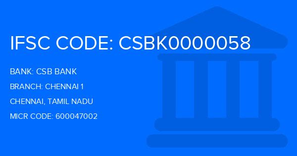 Csb Bank Chennai 1 Branch IFSC Code