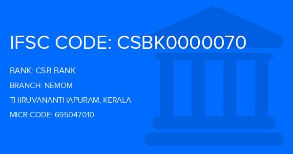 Csb Bank Nemom Branch IFSC Code