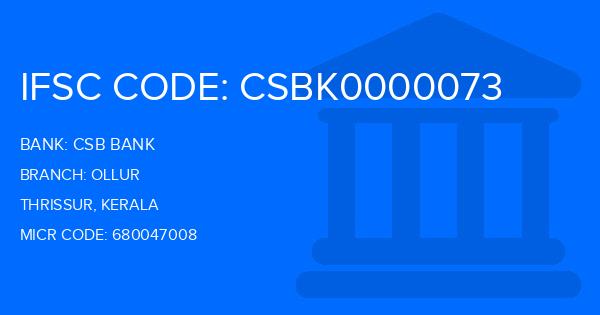Csb Bank Ollur Branch IFSC Code