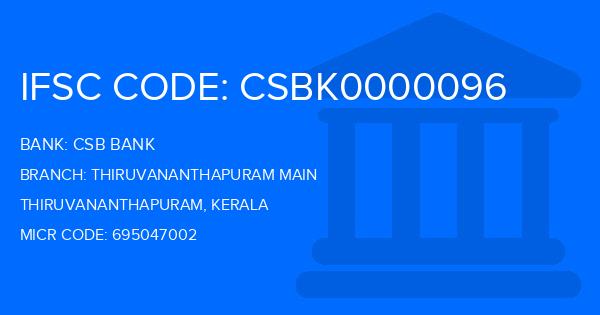 Csb Bank Thiruvananthapuram Main Branch IFSC Code