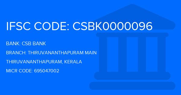 Csb Bank Thiruvananthapuram Main Branch IFSC Code