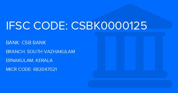 Csb Bank South Vazhakulam Branch IFSC Code