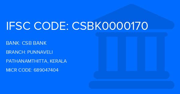 Csb Bank Punnaveli Branch IFSC Code