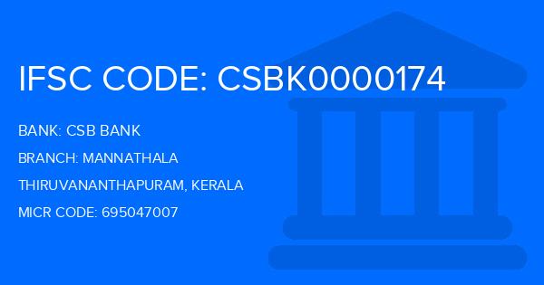 Csb Bank Mannathala Branch IFSC Code