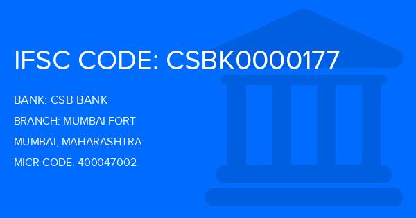 Csb Bank Mumbai Fort Branch IFSC Code