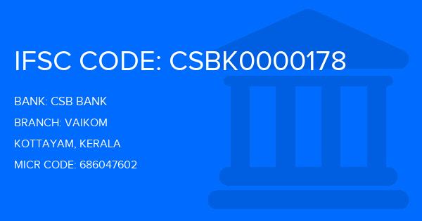 Csb Bank Vaikom Branch IFSC Code