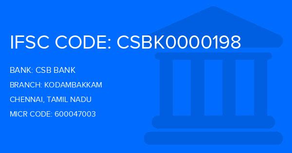 Csb Bank Kodambakkam Branch IFSC Code