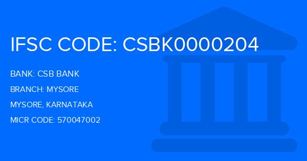 Csb Bank Mysore Branch IFSC Code