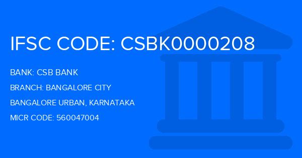 Csb Bank Bangalore City Branch IFSC Code