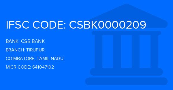 Csb Bank Tirupur Branch IFSC Code
