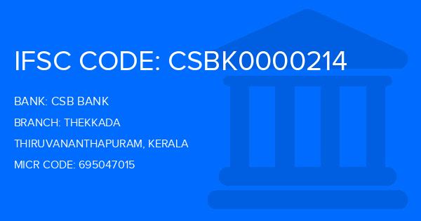 Csb Bank Thekkada Branch IFSC Code