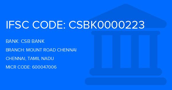 Csb Bank Mount Road Chennai Branch IFSC Code