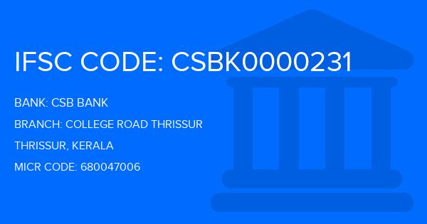 Csb Bank College Road Thrissur Branch IFSC Code