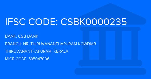 Csb Bank Nri Thiruvananthapuram Kowdiar Branch IFSC Code