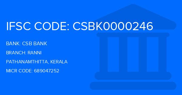 Csb Bank Ranni Branch IFSC Code