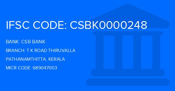 Csb Bank T K Road Thiruvalla Branch IFSC Code