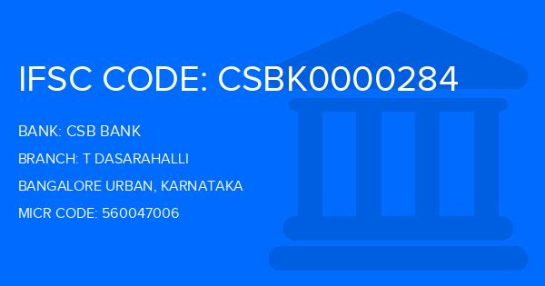 Csb Bank T Dasarahalli Branch IFSC Code