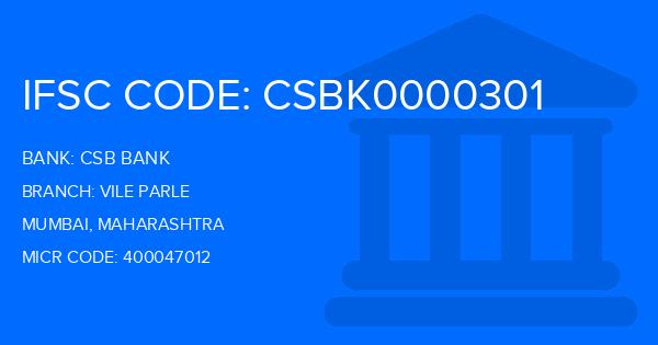 Csb Bank Vile Parle Branch IFSC Code