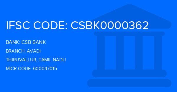 Csb Bank Avadi Branch IFSC Code