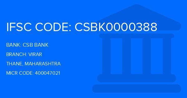 Csb Bank Virar Branch IFSC Code