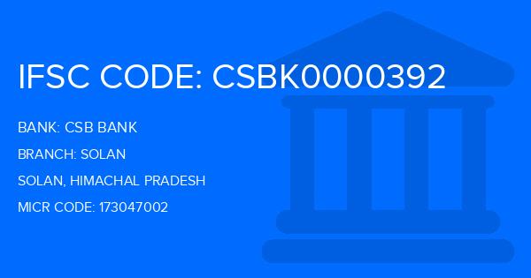 Csb Bank Solan Branch IFSC Code