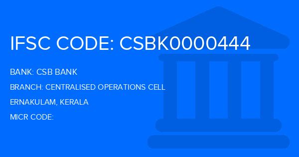 Csb Bank Centralised Operations Cell Branch IFSC Code