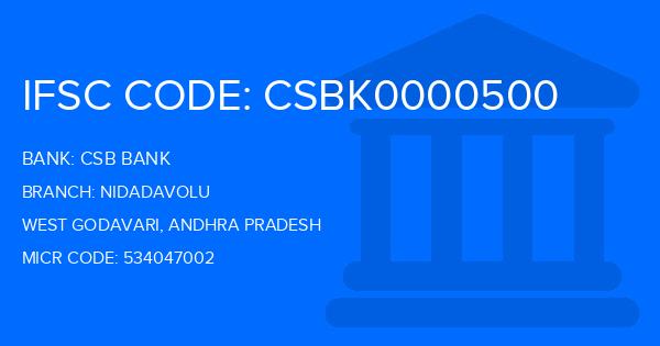 Csb Bank Nidadavolu Branch IFSC Code