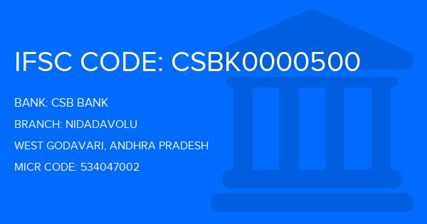 Csb Bank Nidadavolu Branch IFSC Code