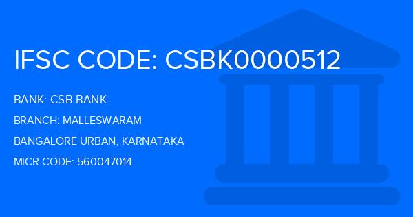 Csb Bank Malleswaram Branch IFSC Code