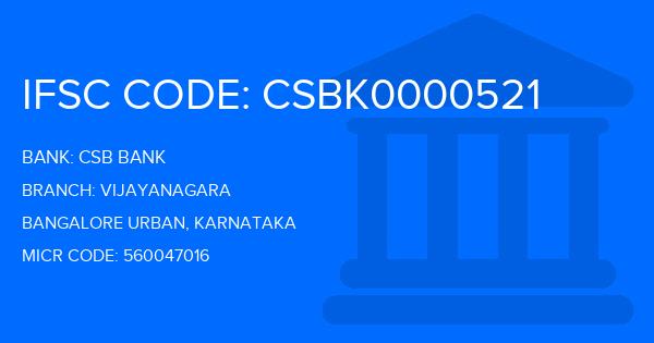 Csb Bank Vijayanagara Branch IFSC Code