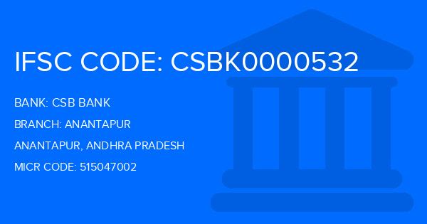 Csb Bank Anantapur Branch IFSC Code