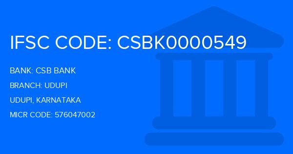 Csb Bank Udupi Branch IFSC Code