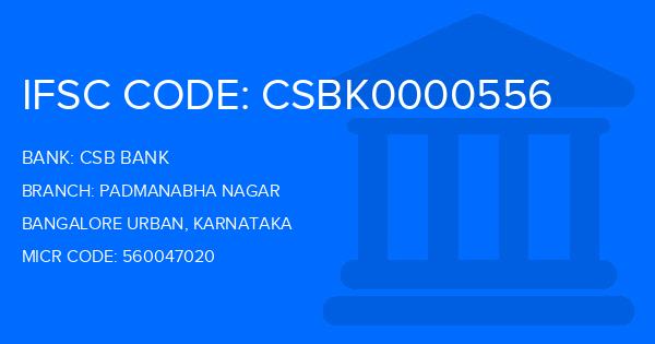 Csb Bank Padmanabha Nagar Branch IFSC Code